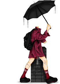 Tenue rouge de profil avec parapluie